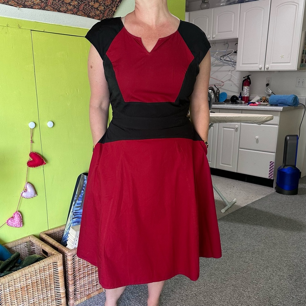 Red and black cotton eShakti dress, sz 16
